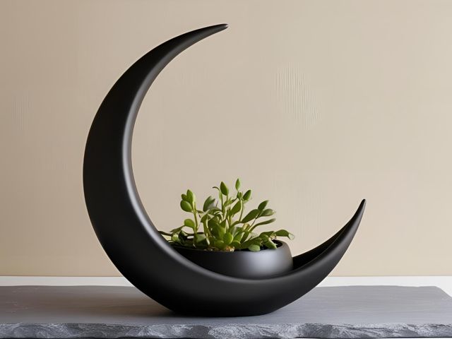 Vaso crescent moon decoration com elliptical planta