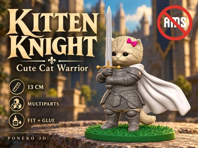 Boneco kitten knight – warrior gato multipart