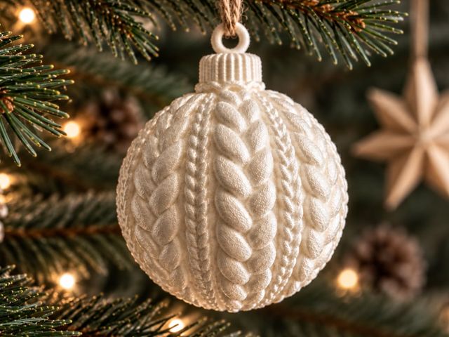 Knitted christmas bauble – cable knit ornament