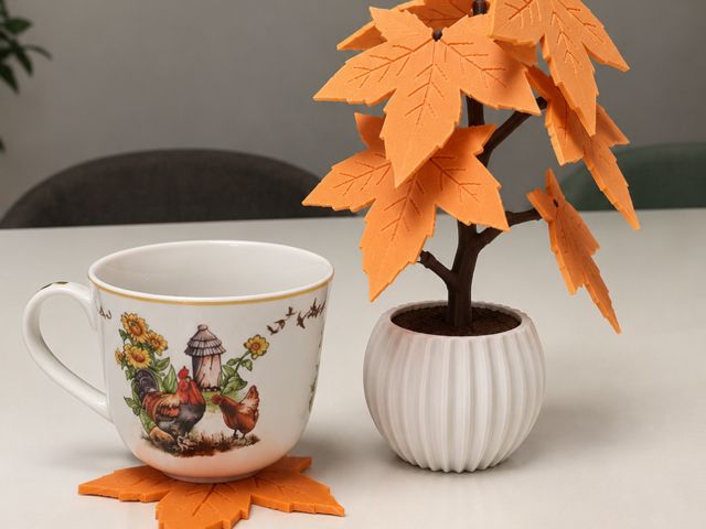 Maple tree coasters - 7 removable leaf coasters